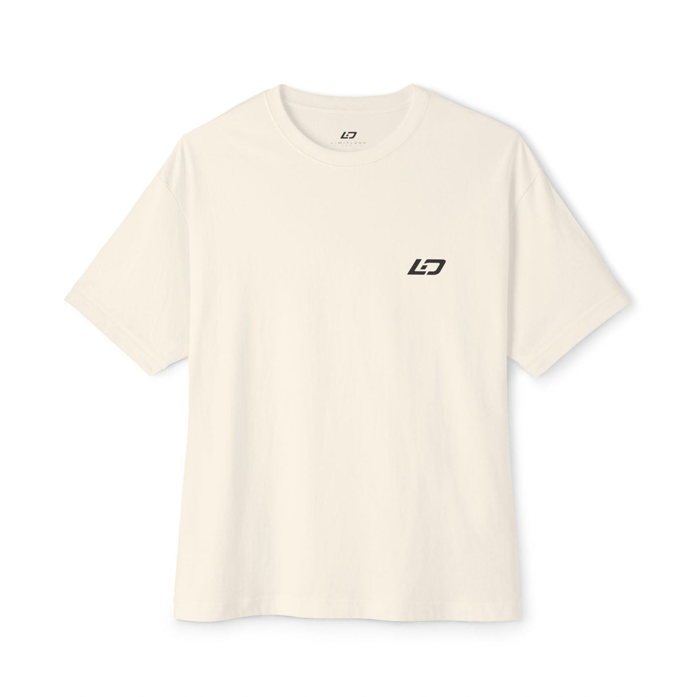 Cream oversized boxy tee with LD chest logo