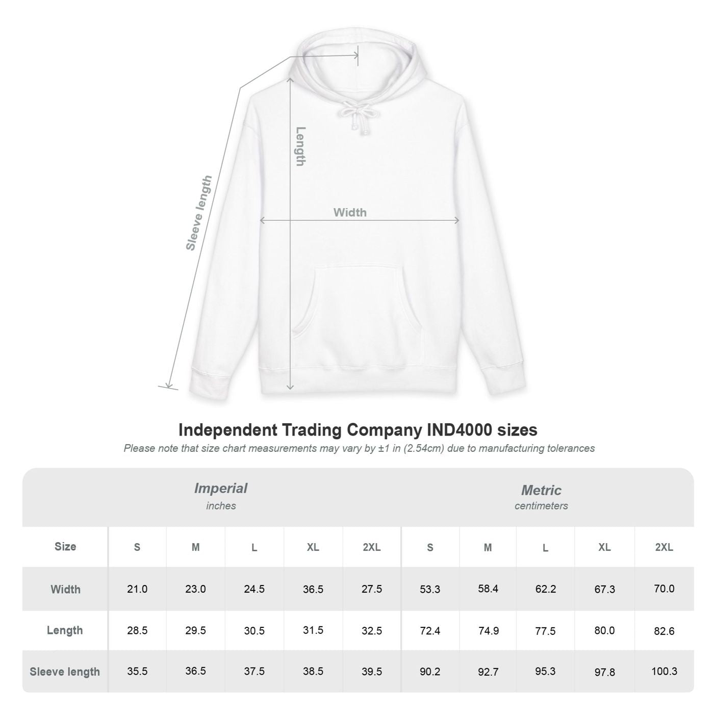 M Society Hoodie size chart