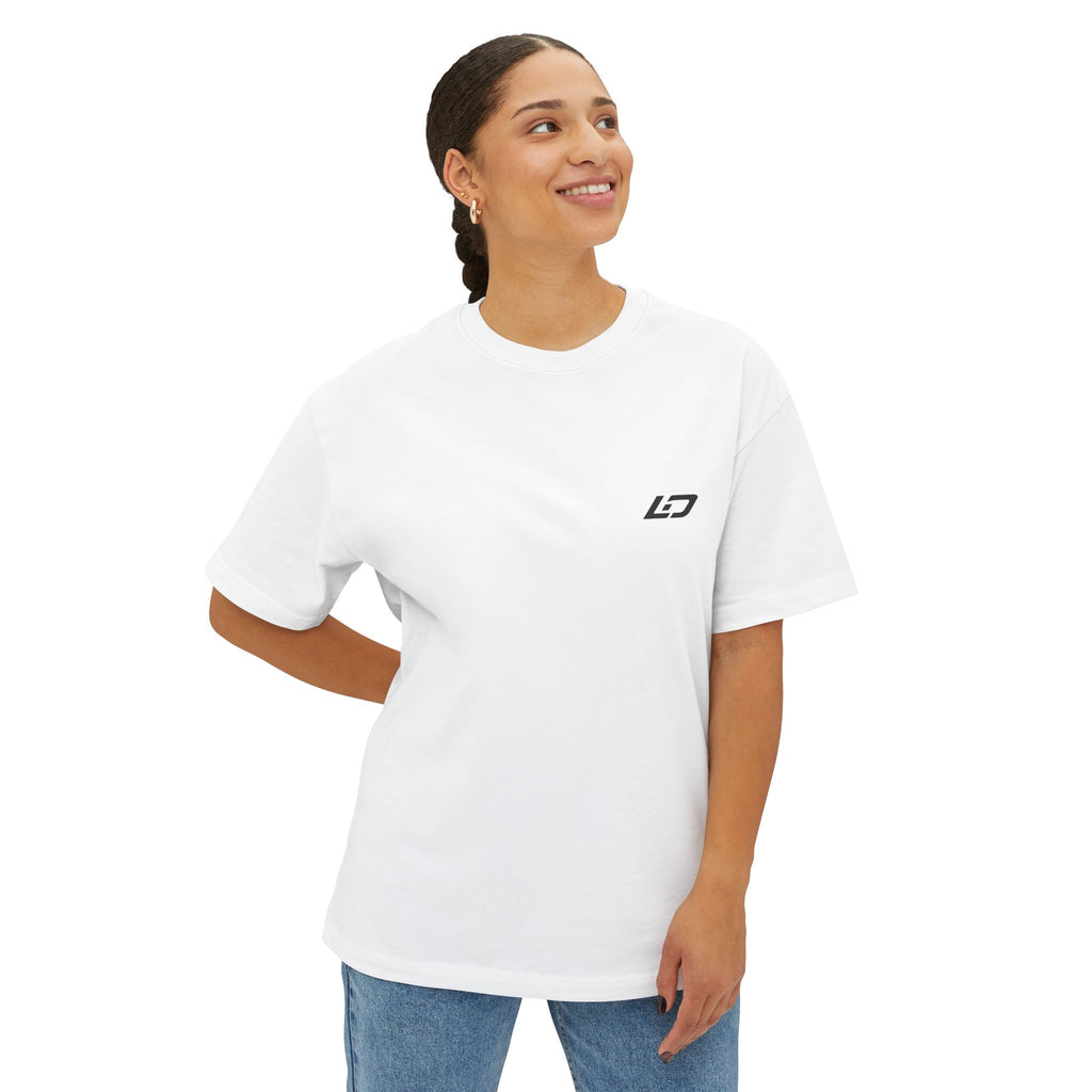 Minimal 'I Don't Care' Chest Print Tee — Oversized Boxy White T-Shirt